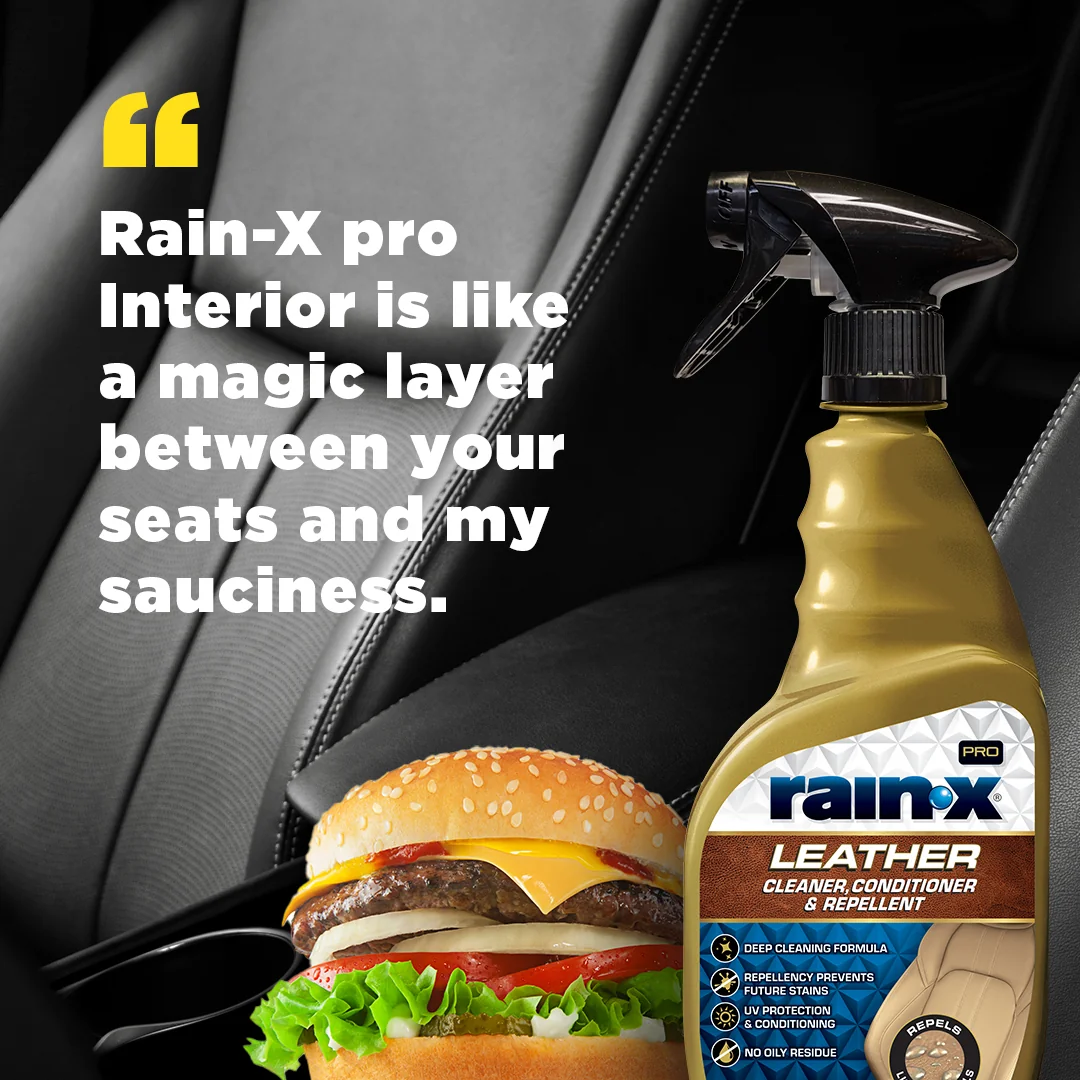 Static ad example: Rain-X testimonial ad with cheeseburger giving the review