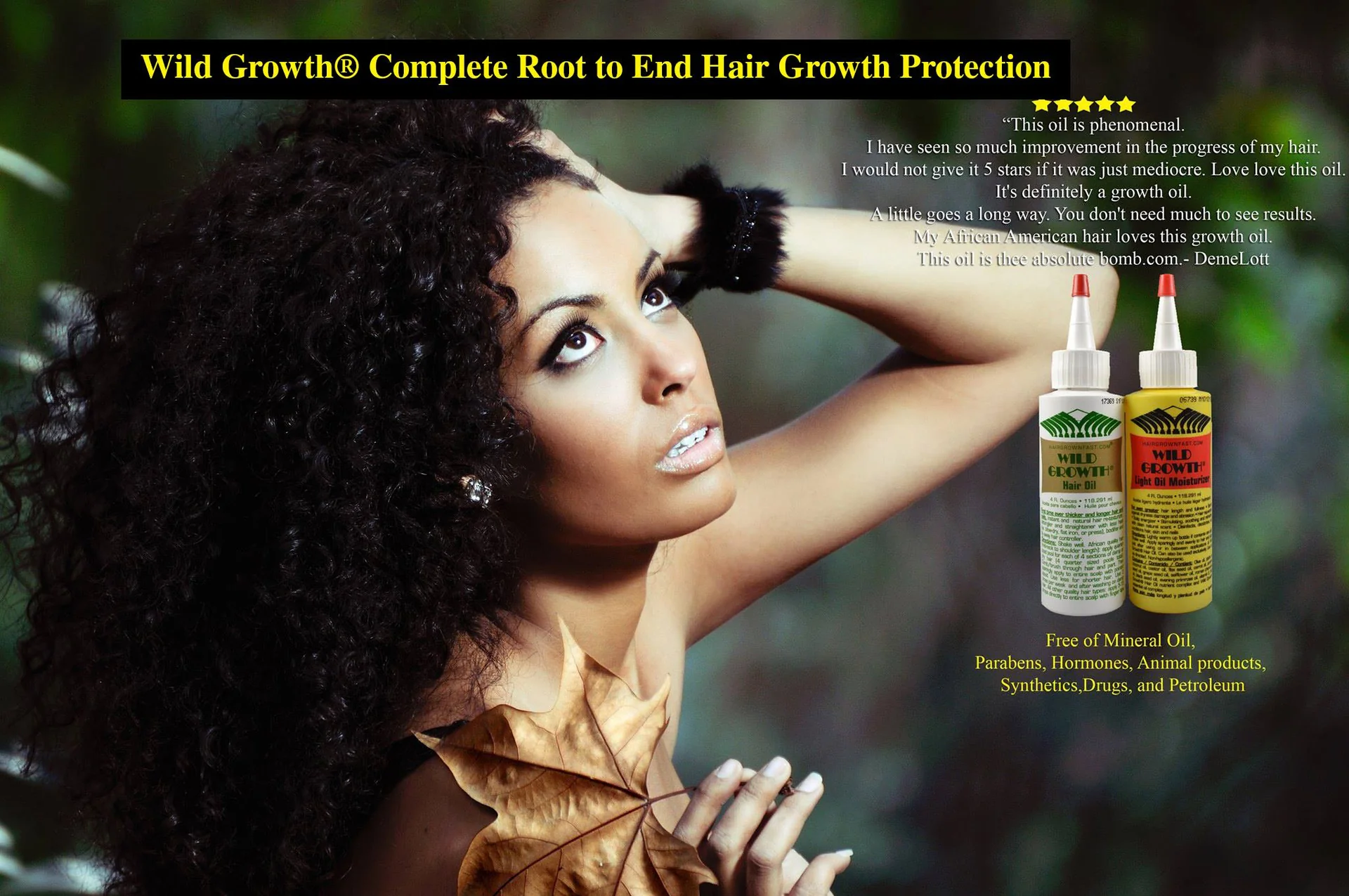 Static ad example: Wild Growth hair oil testimonial ad running since 2017