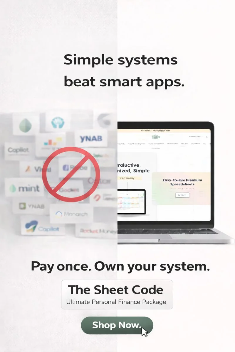 Static ad example: The Sheet Code ad crossing out finance apps