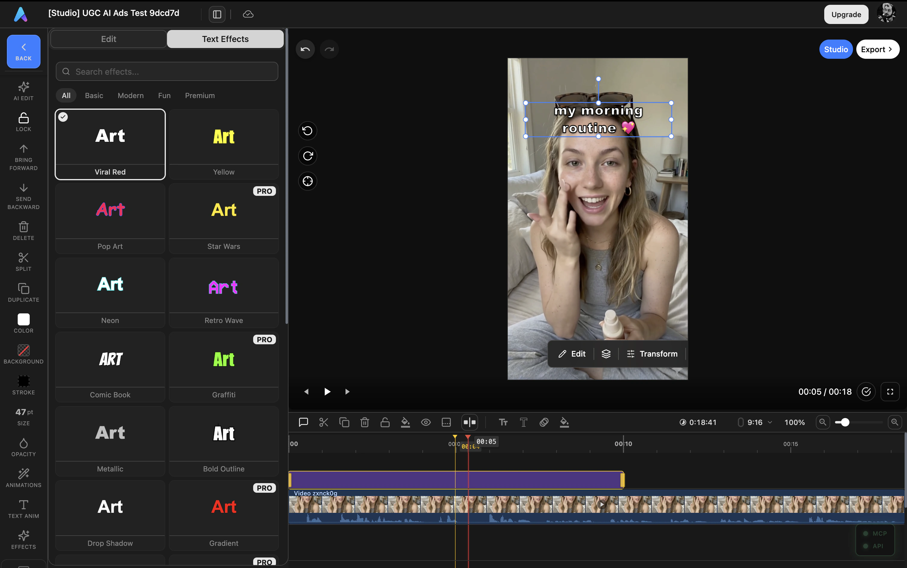 AskEditor pro video editor — shot-by-shot polish for AI UGC ads, with timeline, layers, and transitions